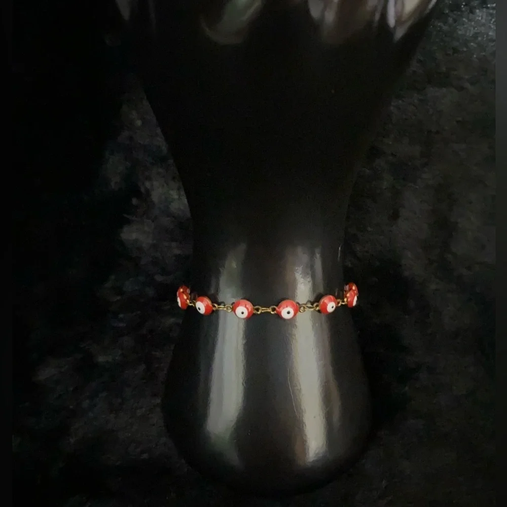 14K Gold Red Evil Eye Bracelet